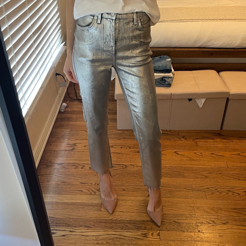 OWN KENDALL JENNER METALLIC SILVER STRAIGHT LEG JEAN